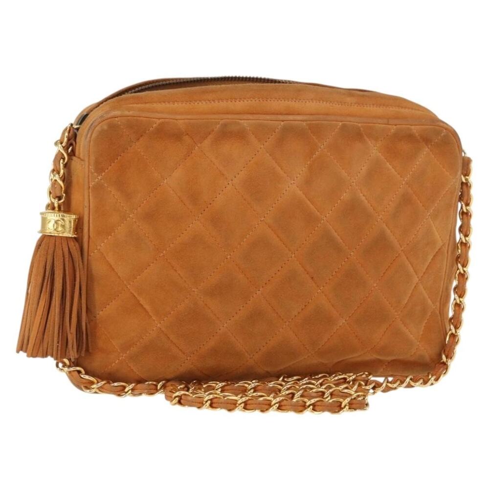 Chanel Matelasse Suede Chain Shoulder Bag Beige